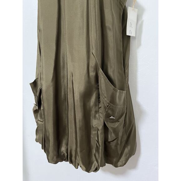 Sunner 100% Silk V Neck Boxy Mirco Mini Dress Size 2 Green Goblincore Fairy NWT - Picture 3 of 7